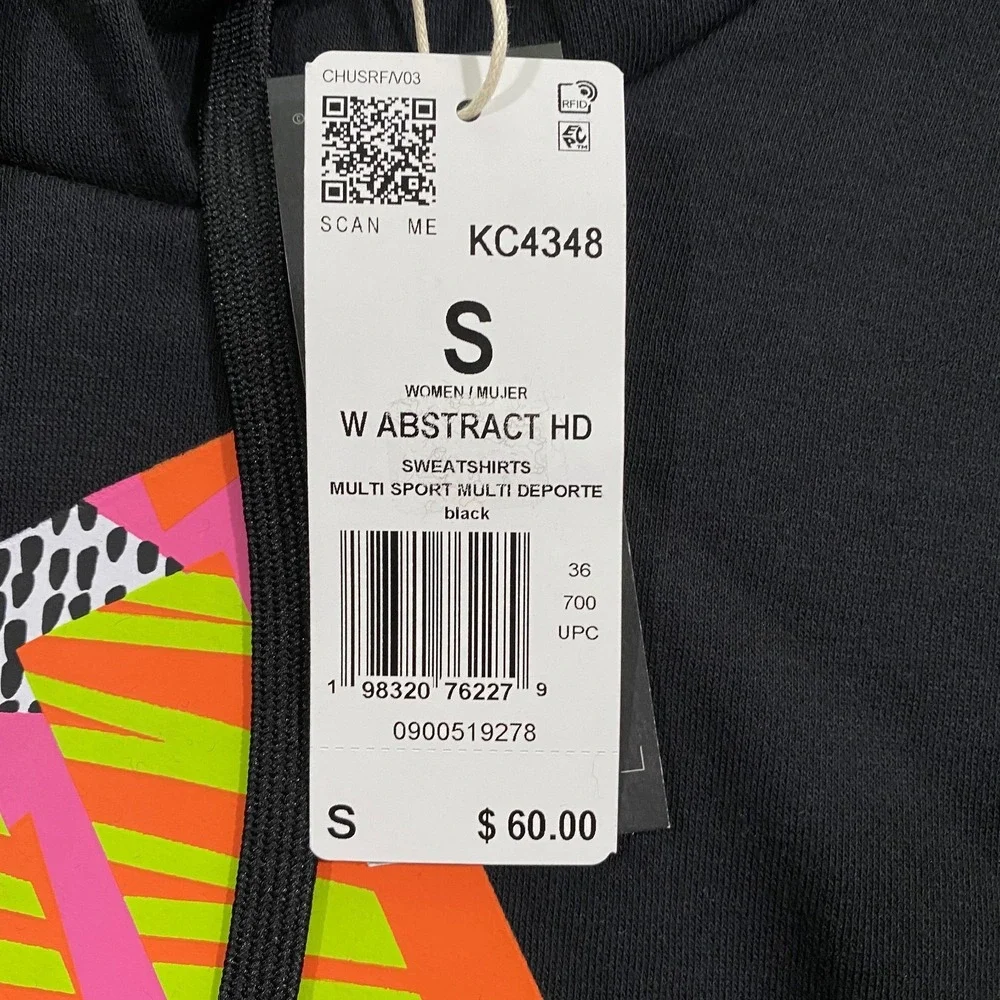 Adidas Abstract Trefoil Logo Hoodie Womens S Black Geometric Fleece Pullover